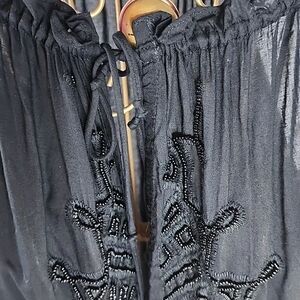 Beachy Lux Vix Paula Hermanny Beaded Black Gathered Halter Style Chic Cover~up